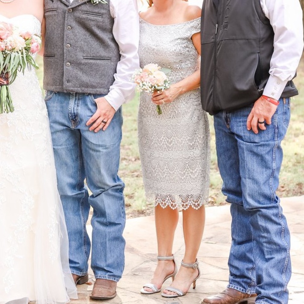 Formal, elegant, cocktail type gray/silver dress.